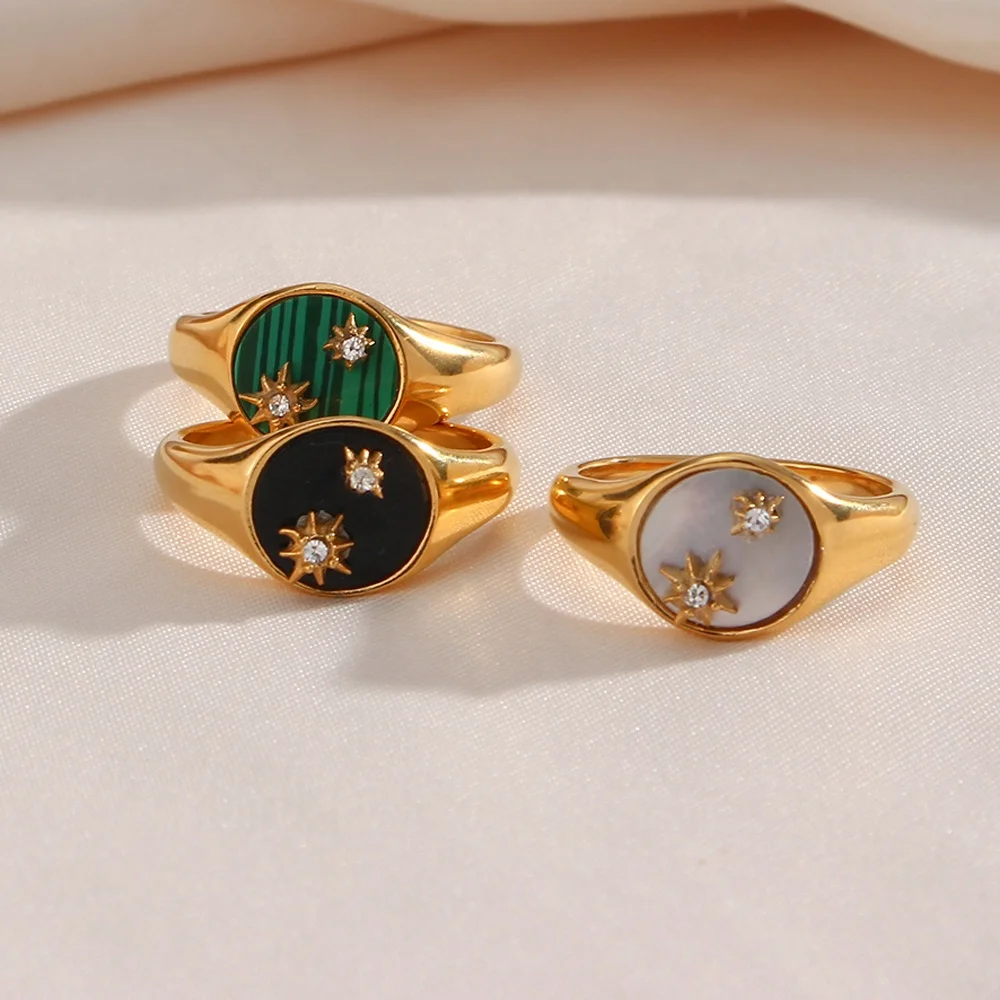 

18k Gold Plated Stainless Steel Shell Finger Rings Womens Jewelry 2021 Natural Sea Shell Ring Zircon Ring
