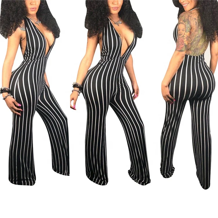 

2019 New high quality stripes jumpsuit for women