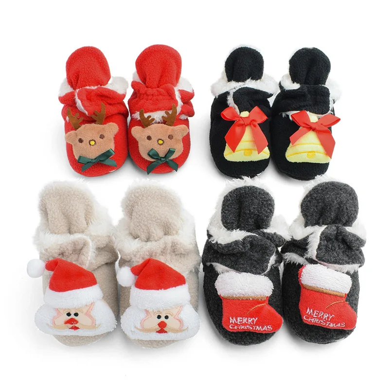 

Winter style Baby Christmas boots Plus velvet Thicken Infant shoes Soft-soled toddler 0-1 years old shoes