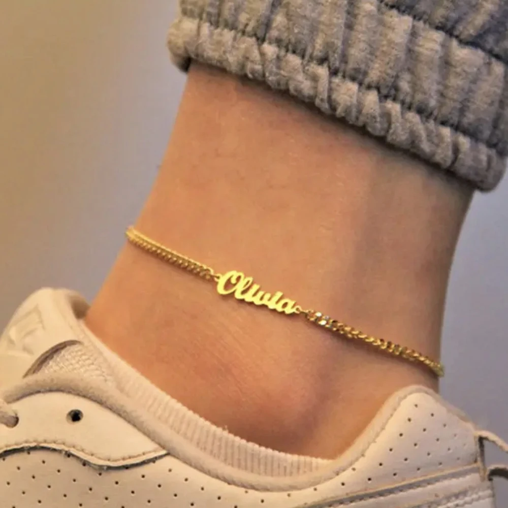 

eManco Personalized Name Anklet Fashion Foot Jewelry Stainless Steel Customized Feet Cuban Chain Daily Wearing Accessories