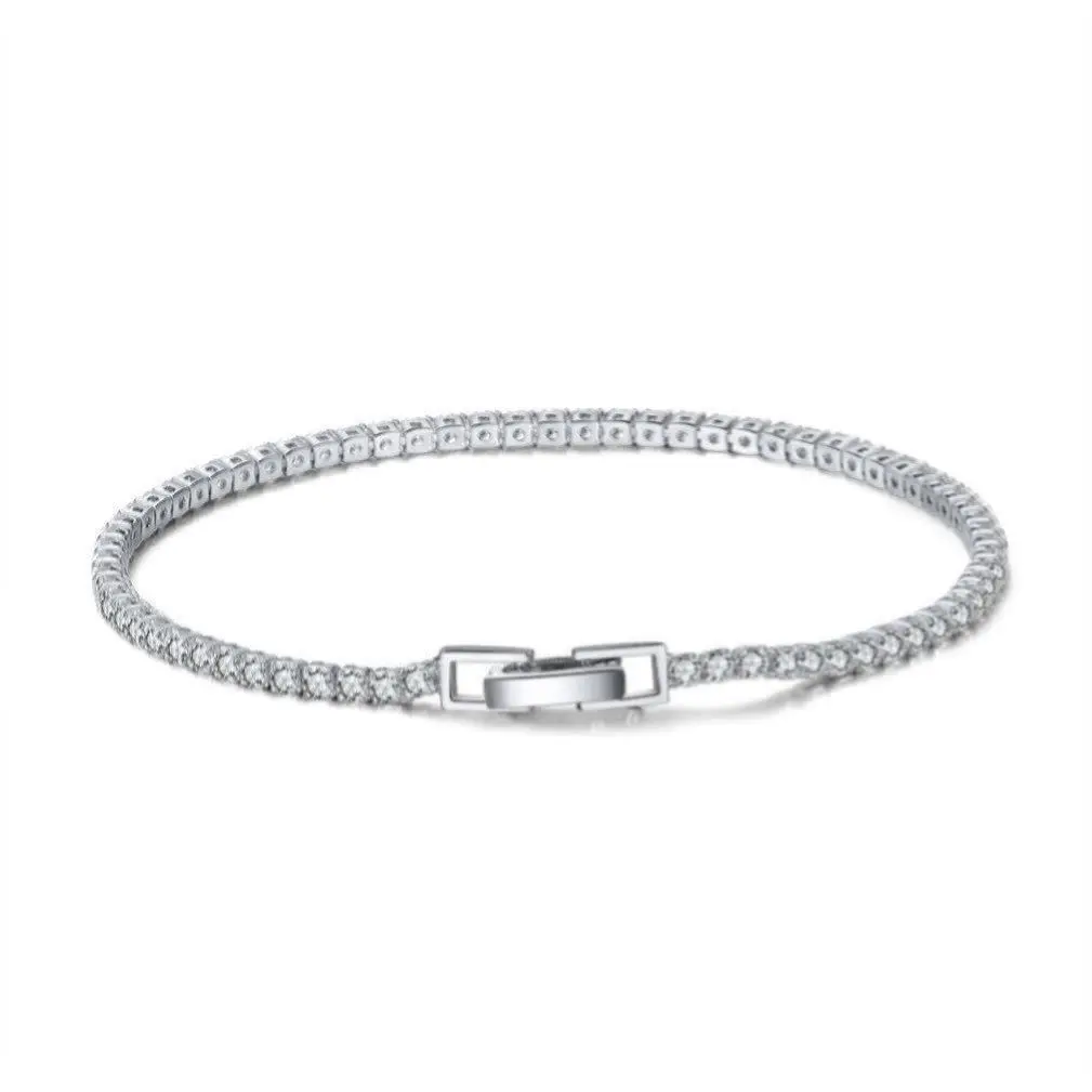 

2021 Fashion Hot White Cubic Zircon Bracelet Round Cut Charm Jewelry 2/3/4mm Women Men 925 Sterling Silver Tennis Bracelets