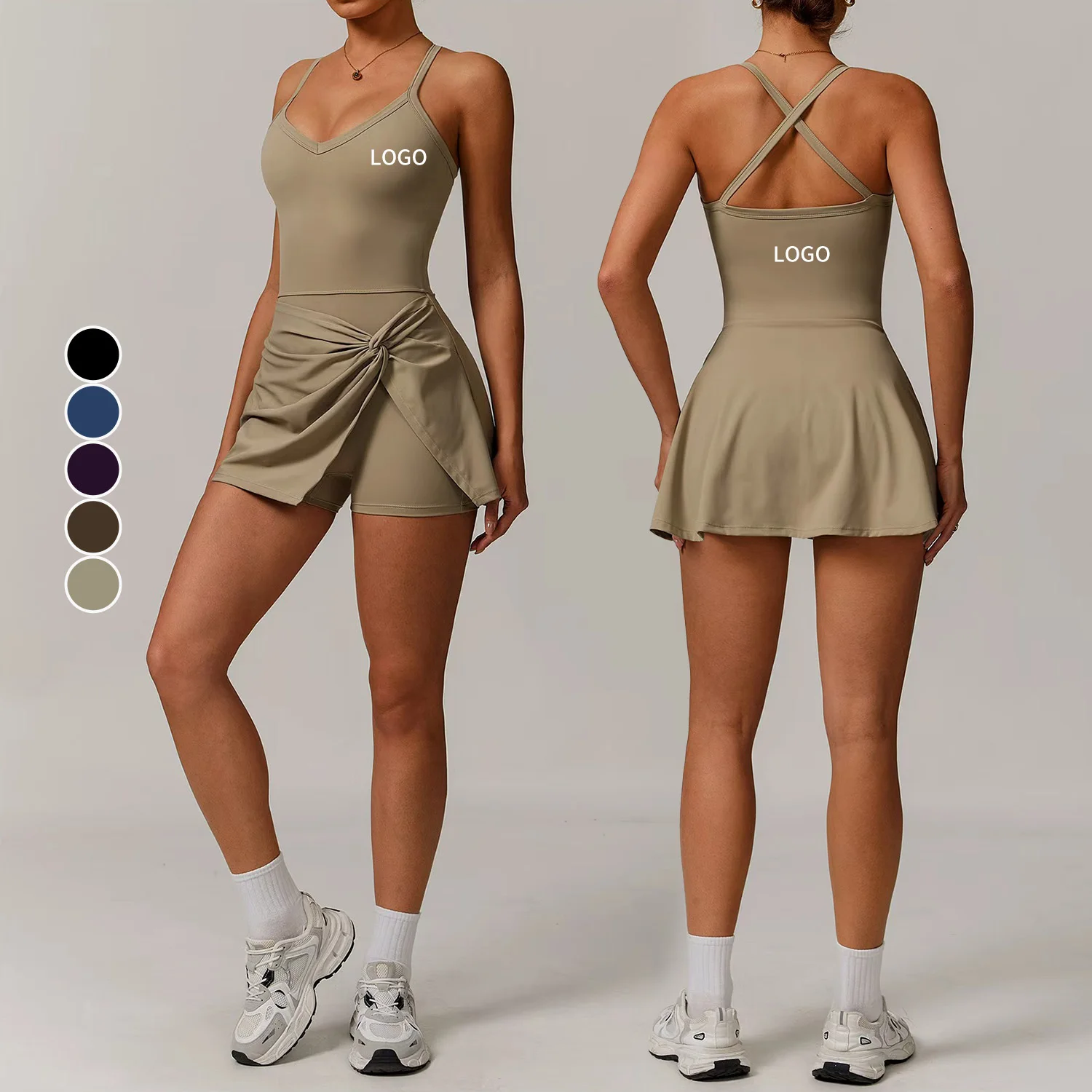 Custom Logo Eco-Friendly Recycled Tennis Dress Twist Knot Design Beautiful Back Breathable Outdoor Compression Yoga Golf Skirt