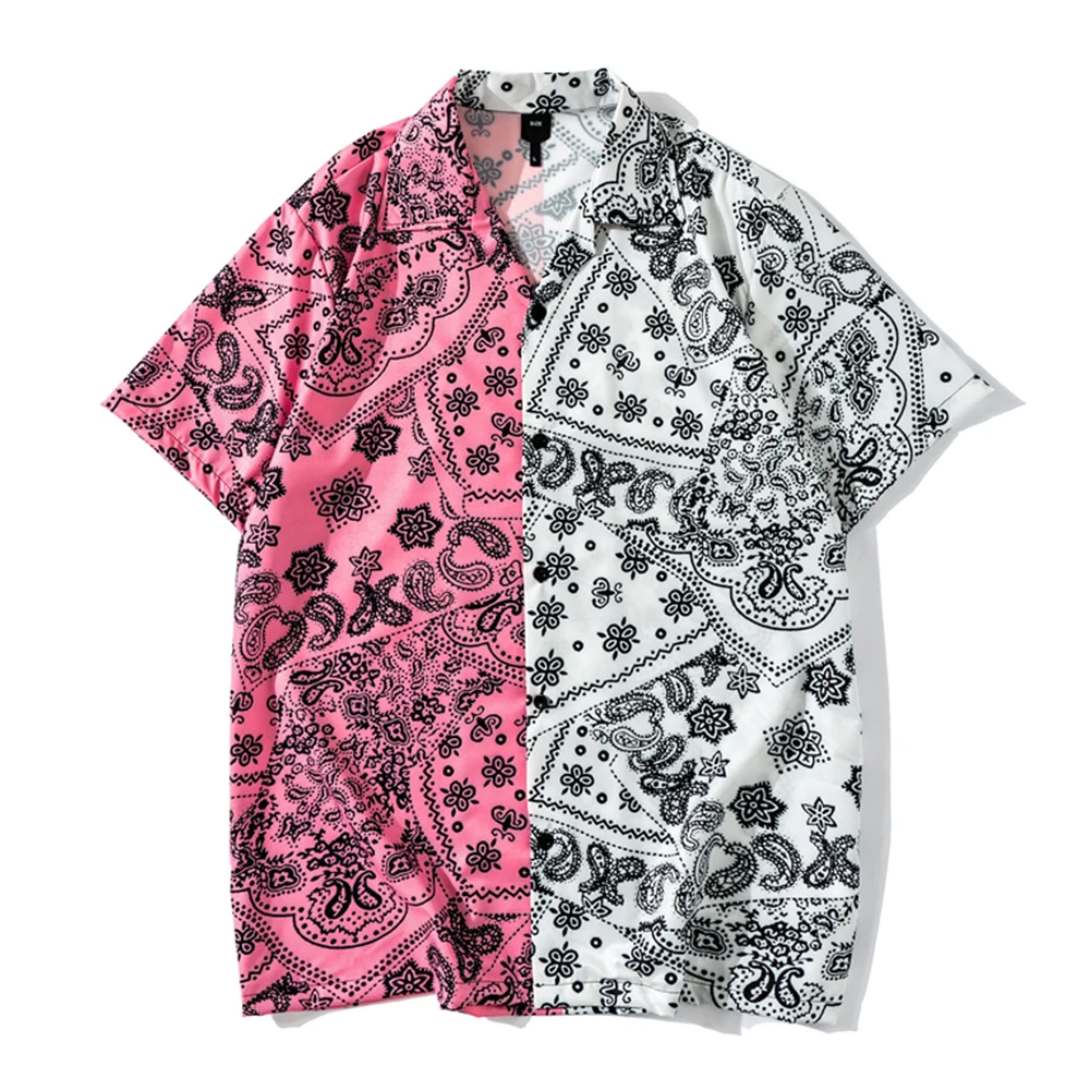 

Bandana Hawaiian Shirt Men Thin Material Men's Shirts Short Sleeve Polo Shirt Purple/Pink, Custom color