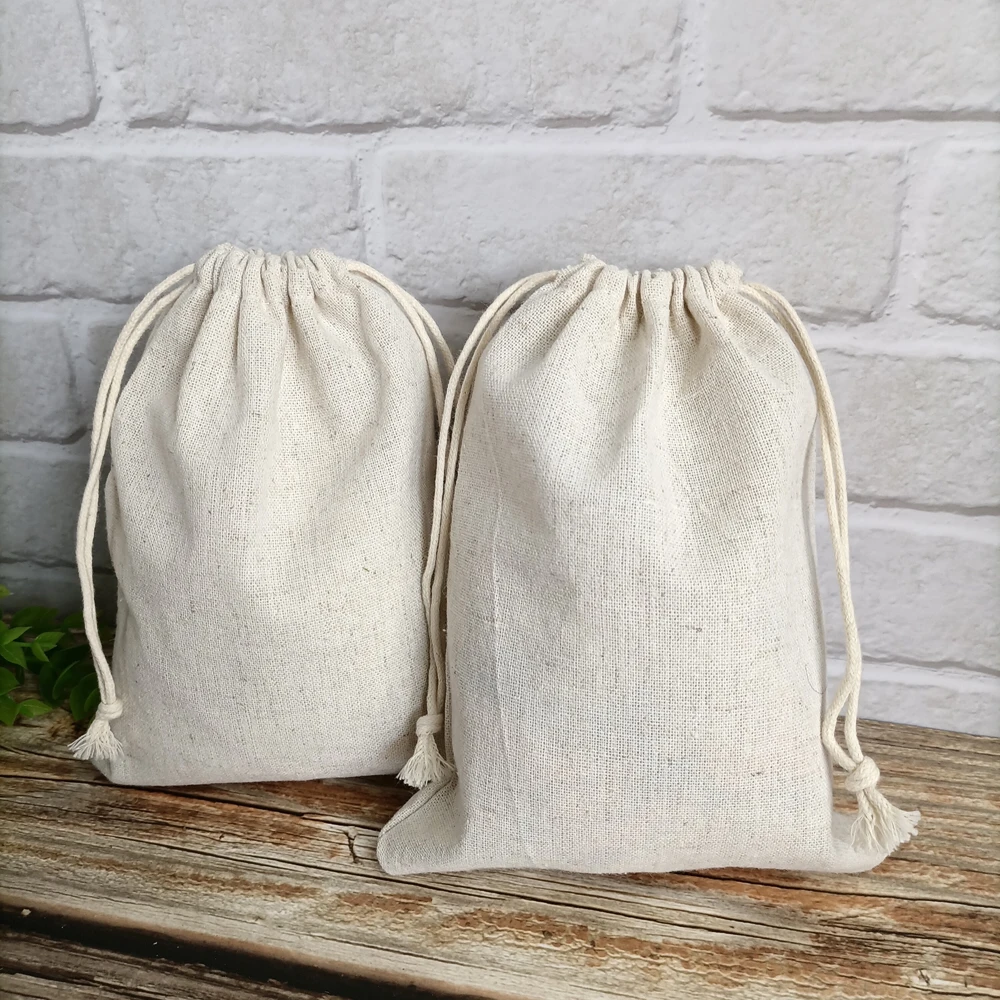 

Custom organic cotton linen drawstring pouch logo printed bag