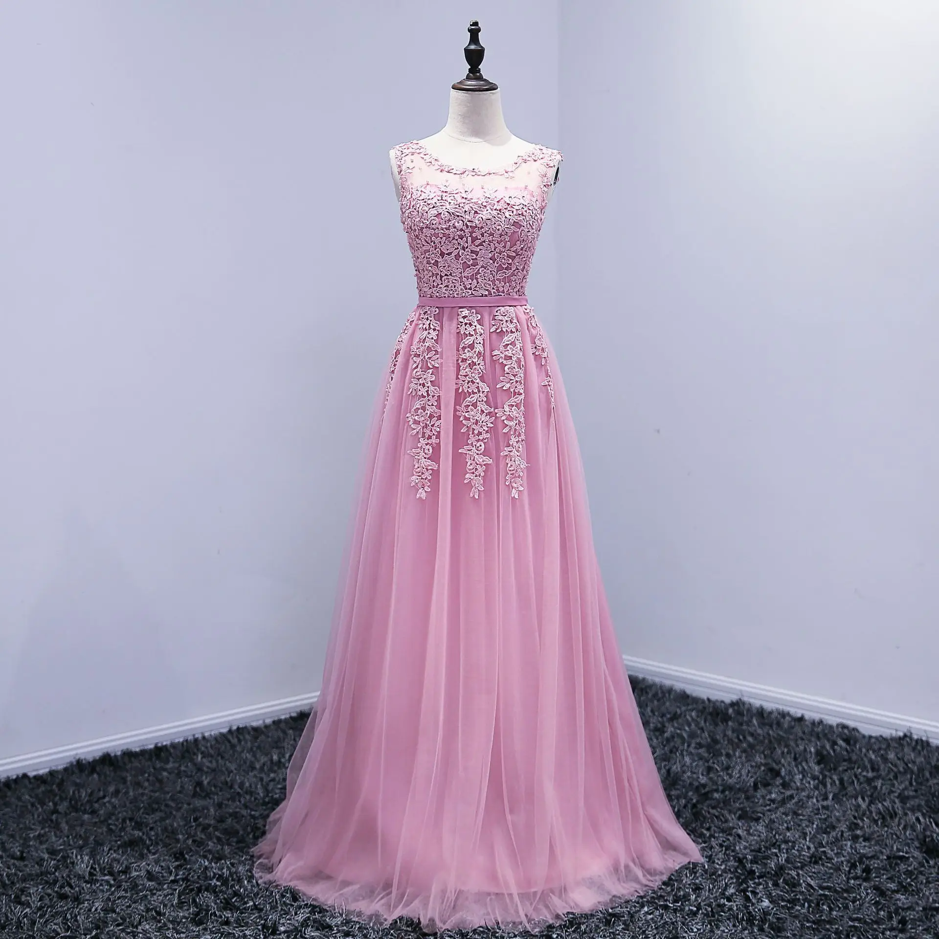 

S0167A ladies host round neck sleeveless long and short women evening dresses, Customized color