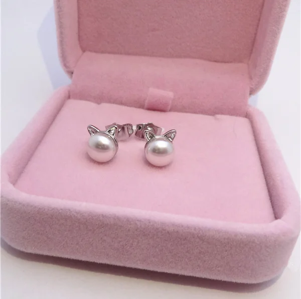 

Fashion jewelry Newest Girls Gifts Silver Plated Cute Animal Cat Kitty Pearl Stud Earring