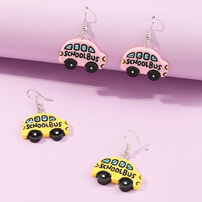

2 Pair/Set Wholesale New Fashion Jewelry Cartoon Resin Cute Car Student Creative Ear Hook Personality Funny Simple Earrings
