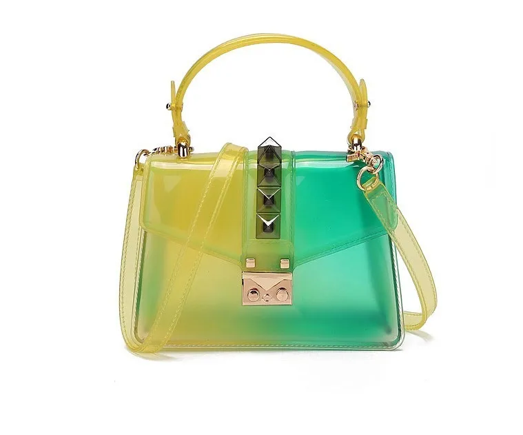 

Colorful Big Rivet Jelly candy Purse for women Fashion Pvc Beach Handbags summer color crossbody bag Transparent PVC hand bag