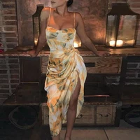 

FS2416B 2020 Spring women Vintage party split floral dress