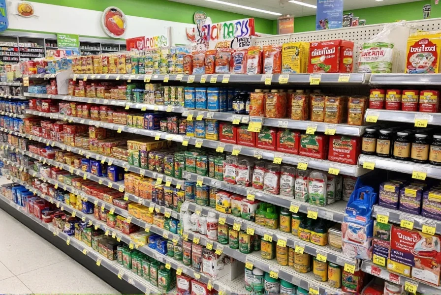 Walgreens store aisle showing where ginger chews are typically located near digestive health supplements and travel products