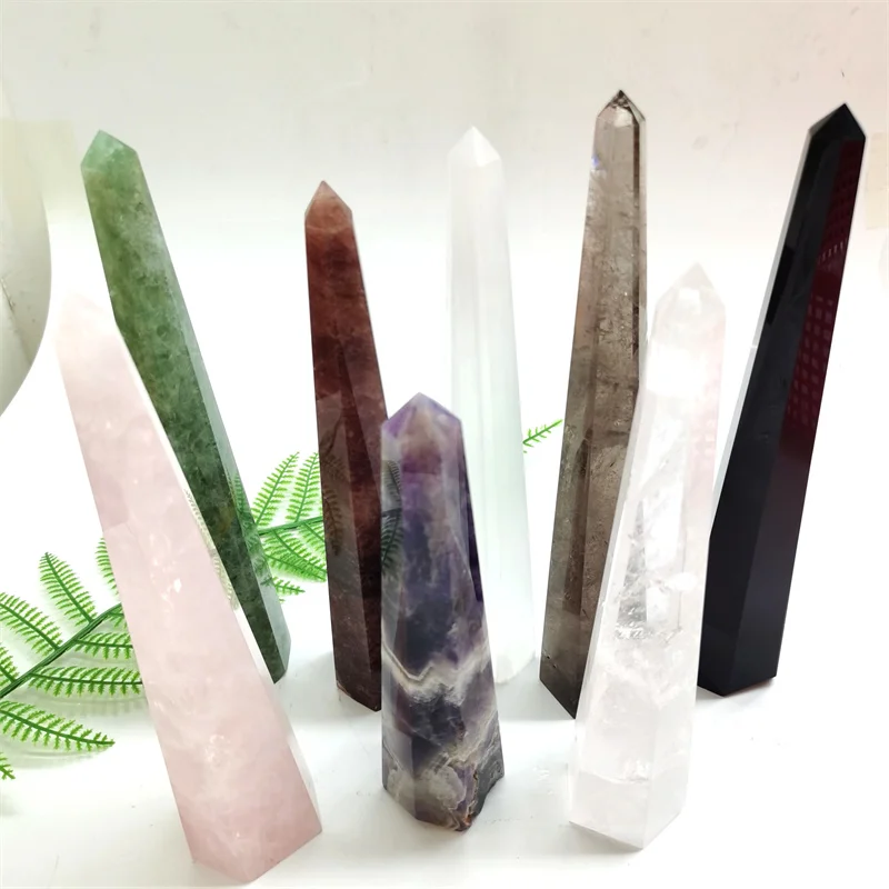 

Natural crystal clear Quartz point wand black obsidian tower point for Healing Bulk