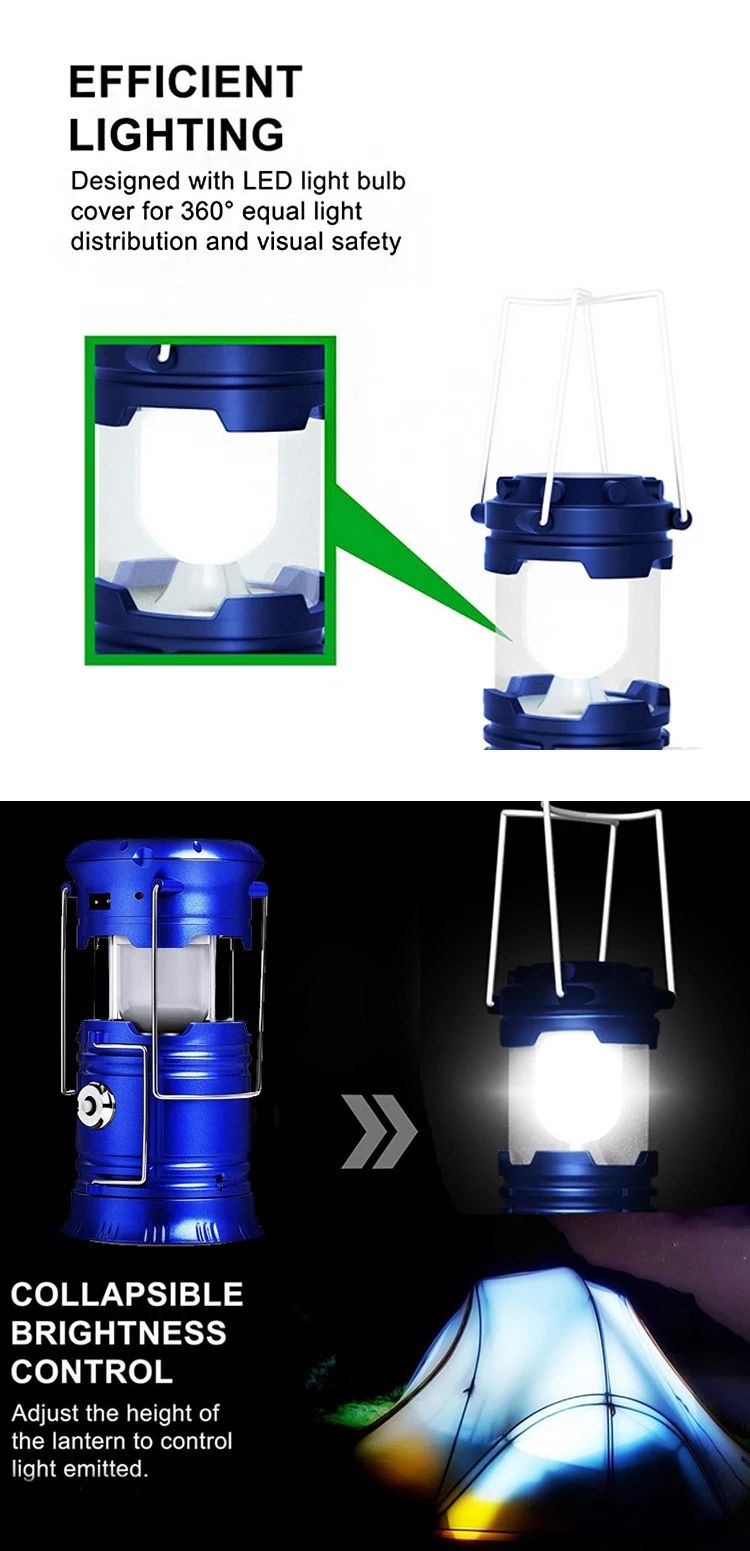 ABS Rechargeable Solar Powered Camping Lantern Outdoor Solar Zoom Camping Tent light