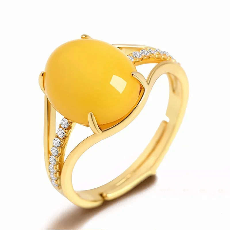 

Latest Synthetic Ladies Women Yellow Jade Vogue Adjustable Large Gemstone Big Beeswax Stone Jewelry Rings Designs For Women