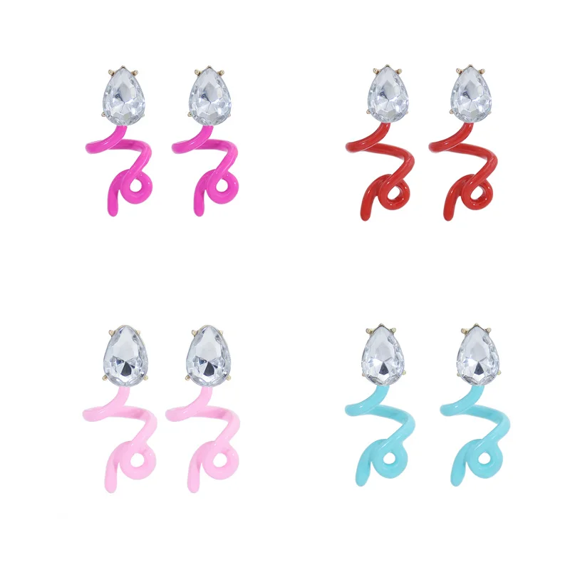 

Fashion Personality Fashion Alloy Crystal Diamond Earrings European And American Summer Shape Exaggerated Earrings Accessories, Blue,red,pink,rose red