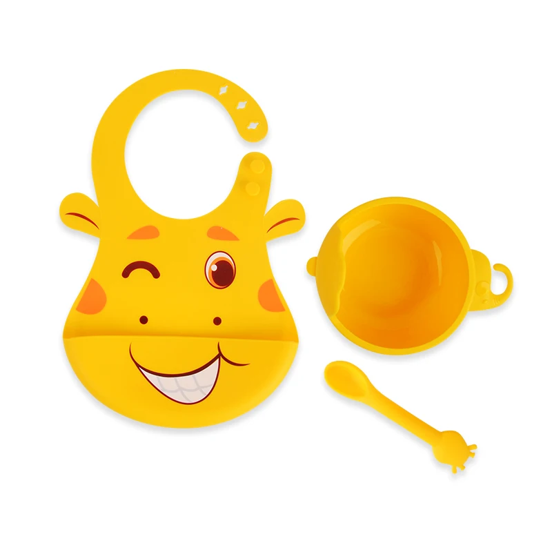 

baby feeding 3-piece set with silicone bib & spoon & silicone baby suction bowl