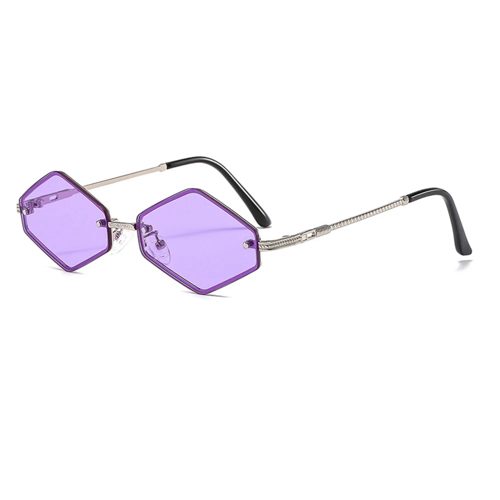 

Sparloo 1915 Diamond Quadrilateral Small Metal Steampunk Sunglasses Purple Lens