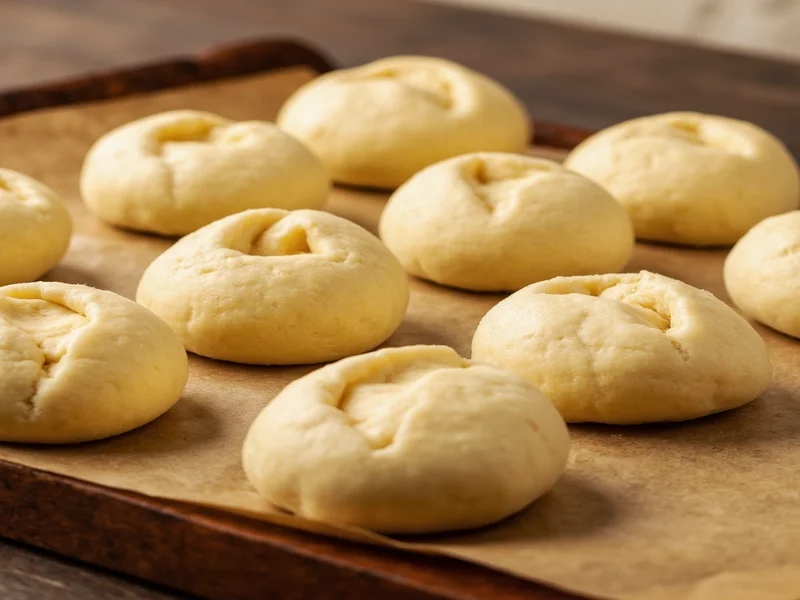 Shaped yeast roll dough balls in baking pan