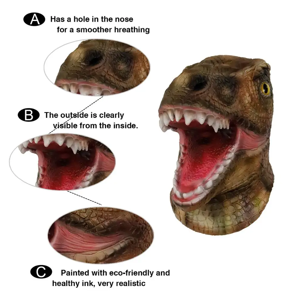 
Molezu Made in China Horrible Halloween Carnivorous Tyrannosaurus Dinosaur Latex Rubber Fire Dragon Mask for Carnival Party 