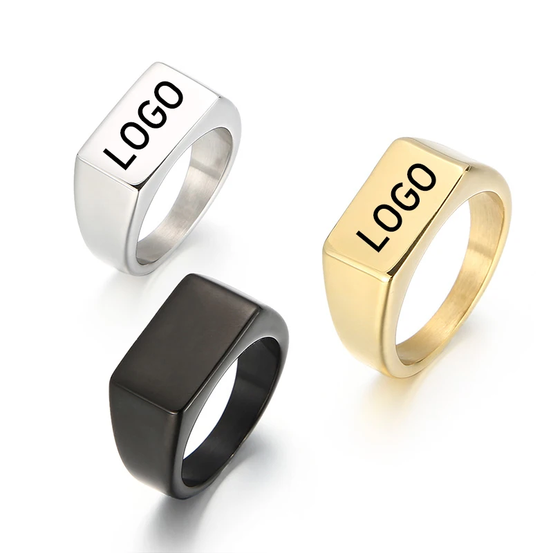 

Kalen Wholesale Jewelry Finger Rings Black Silver 18K Gold Plated Stainless Steel Custom Logo Name Engraved Ring For Men