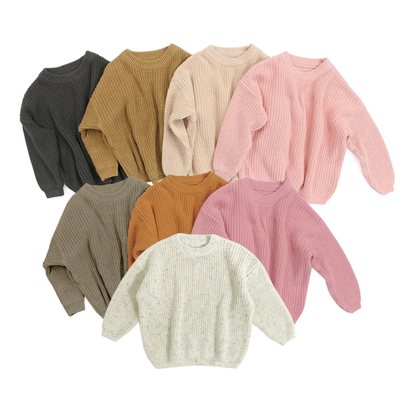 

Winter RTS Solid Color Pullover Knitted 100% Cotton Sweaters Baby Oversized Sweaters