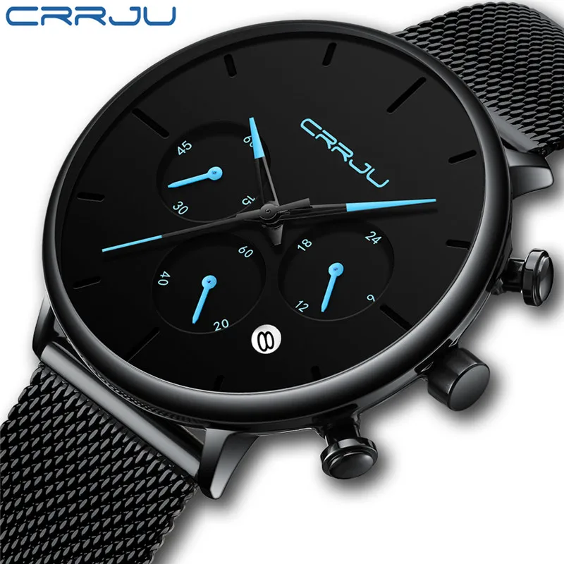 

CRRJU Unique Style Fashion Men Watches Top Brand Luxury Quartz Watch Men Sport Chronograph Wristwatch Relogio Masculino