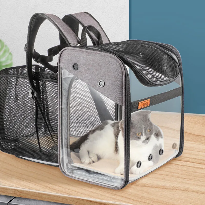 

Cat Scalable Backpack Transparent Small Dogs Outdoor Travel Bag Expandable Pet Carrying Transit Backpacks Puppy Carrier Bags, As picture or on your requirement