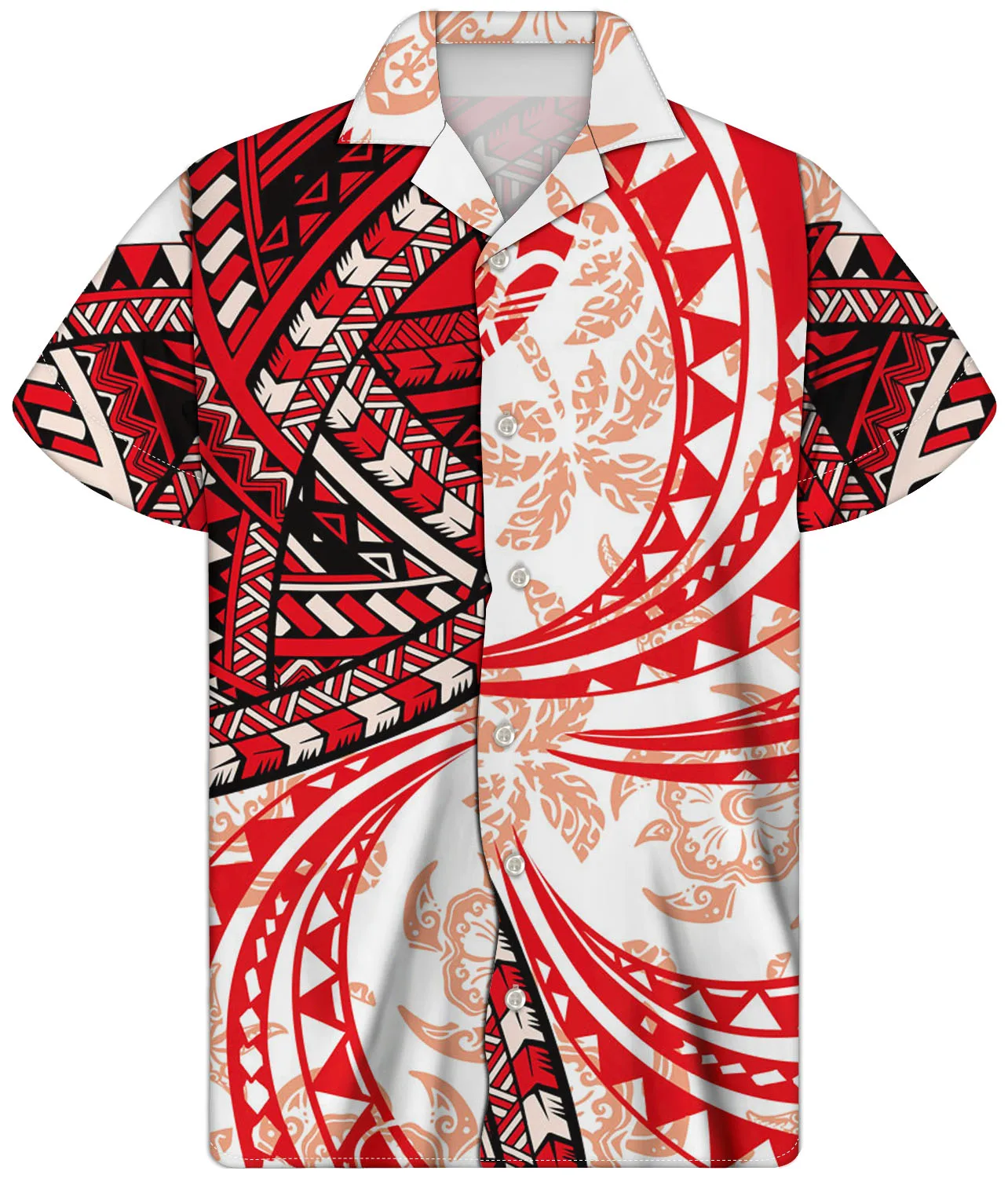 

Mens Plus Size T-Shirts Polynesia Flower Tribal Printed Vintage Hawaii Cuban Collar Casual Summer Beach Shirts, Customized color