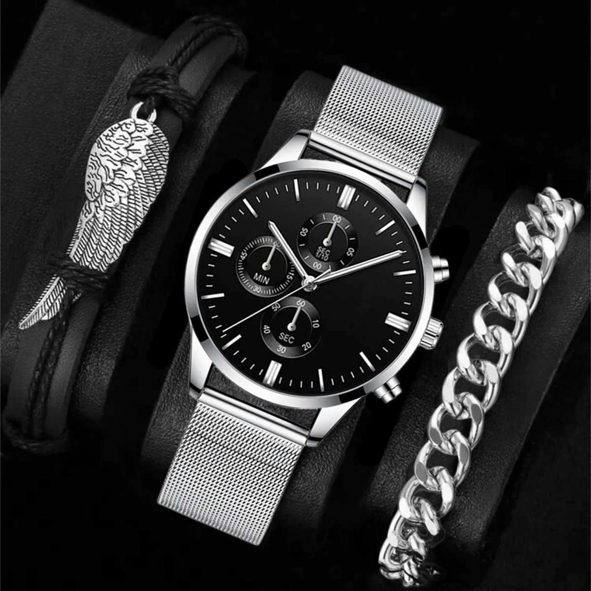 

Fahion Montre Pour Hommes Low-Priced Steel Alloy Bracelet Watch Set For Mens Custom Analog Watches