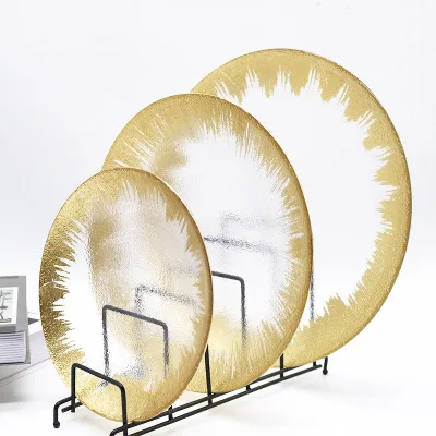 

Wholesale Creative Handmade Gold Foil Edged Glass Dinner Plate, As the picture show