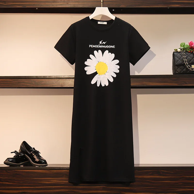 

2020 New Arrival High Quality Women short sleeve plus size floral print t shirt Long ladies casual dresses