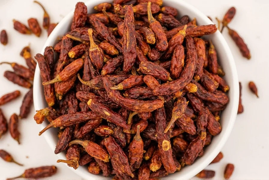 Bowl of chipotle powder beside whole dried chipotle peppers