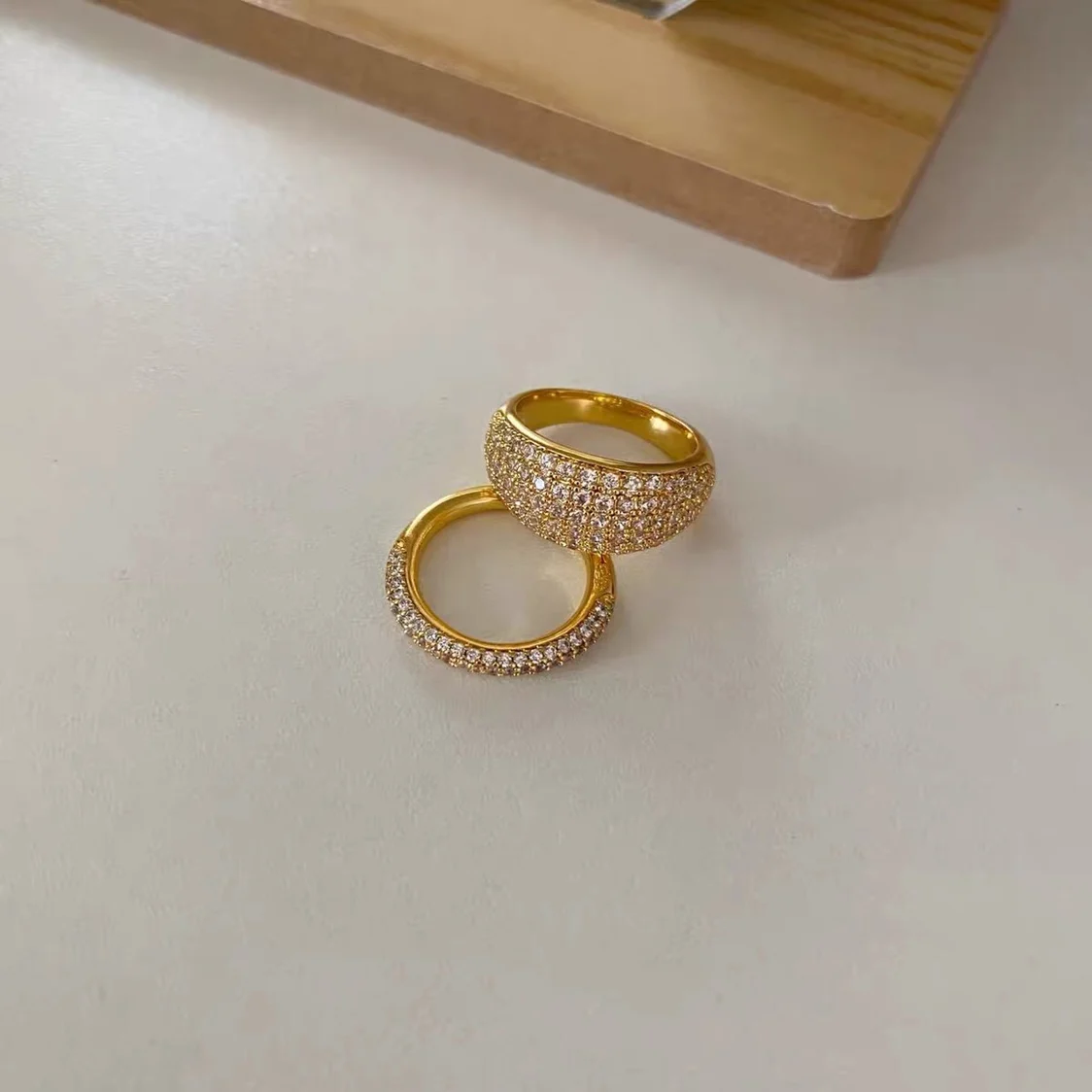 

2 Sizes Wide Cubic Zirconia Brass Rings High Quality Circle Geometric Rings for Women Polished Shiny 18K Gold Plated Jewelry Hot, Gold/silver