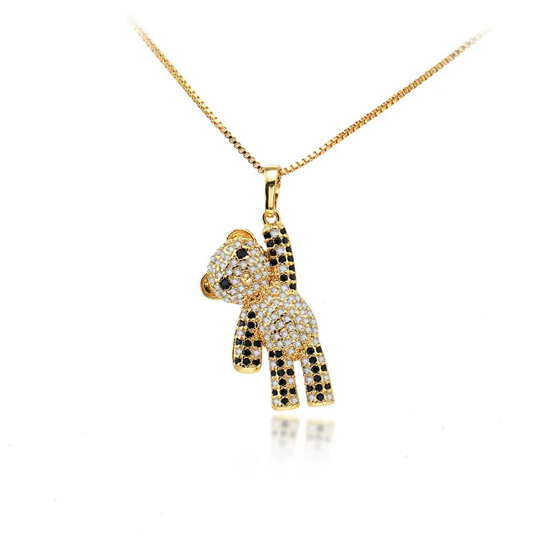 gold plated pave zircon hello teddy bear necklace