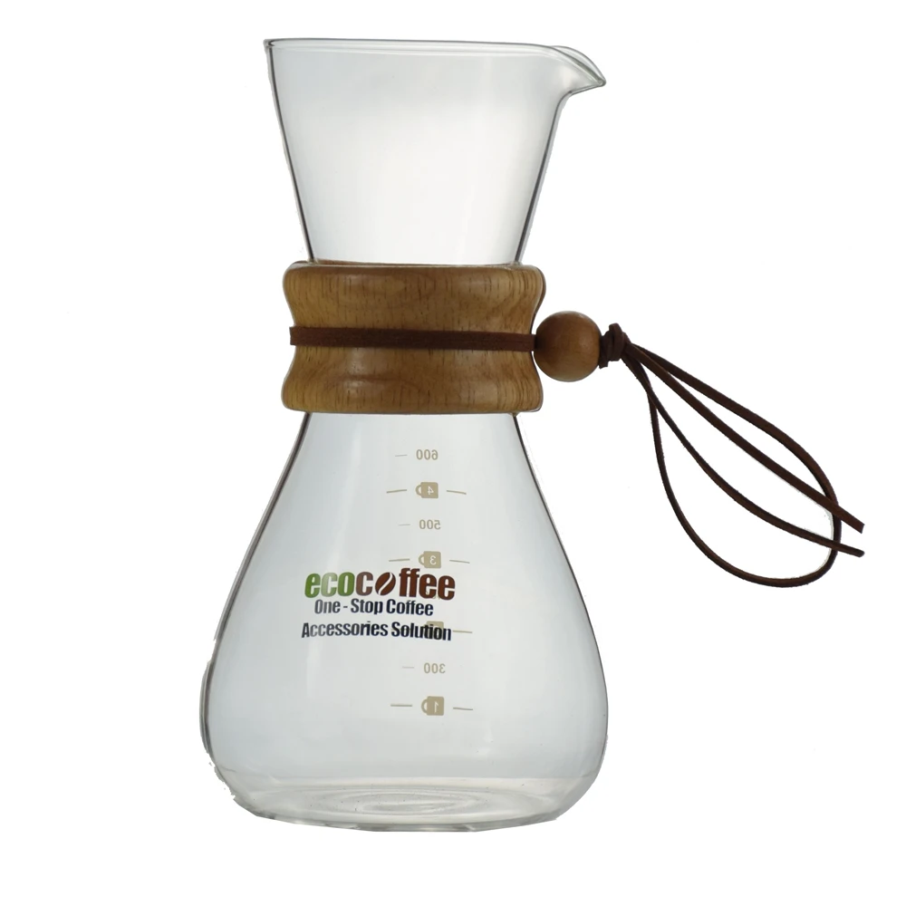 

600ML Glass Coffee Pot for Barista Coffee Maker Pour Over Coffee Server Tea Percolators with Scale Wooden Handle, Clear