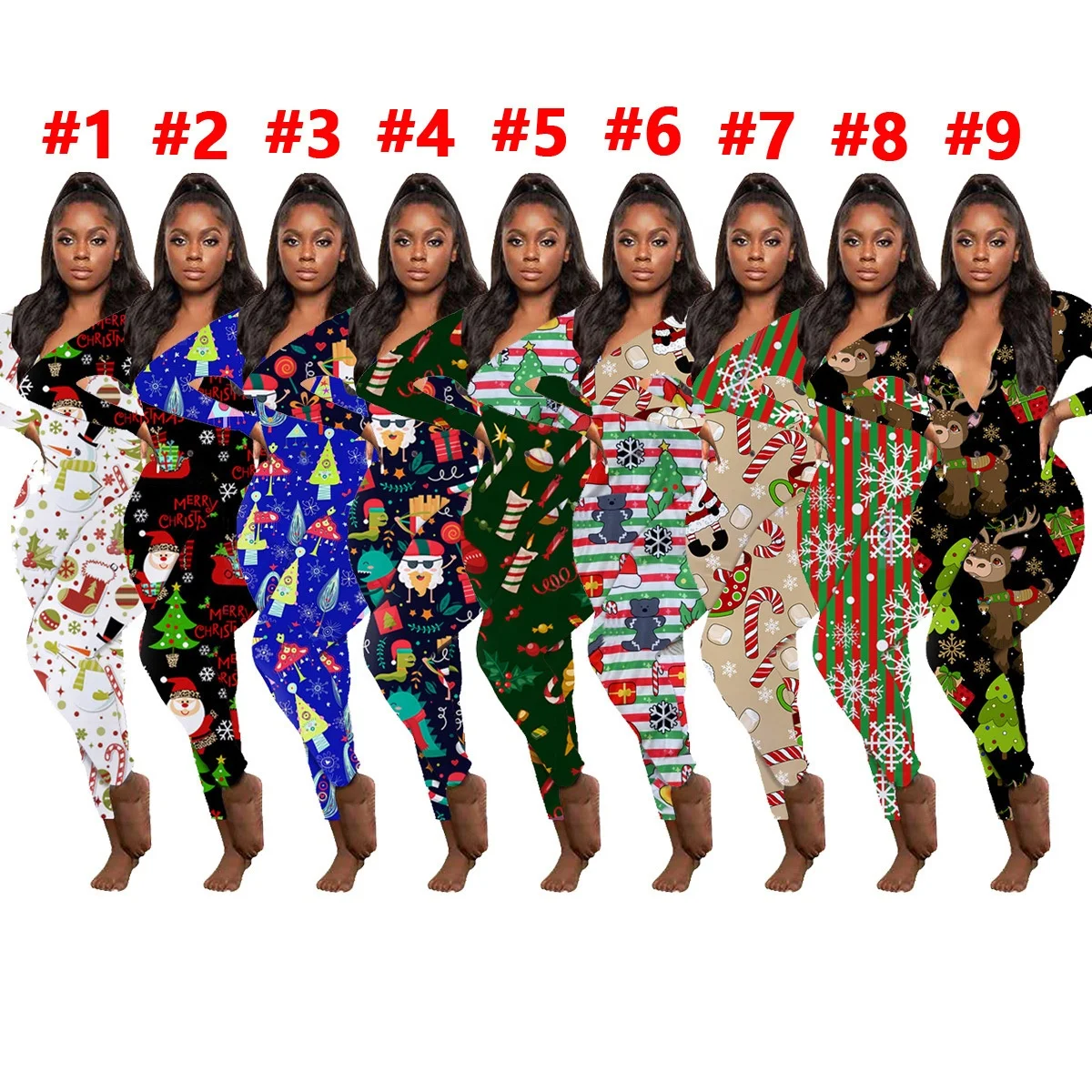 

9082 Women Fall Winter Carton Long Sleeve Long Pants Christmas Adult Onesie for Halloween, 9 colors: 1#-9#