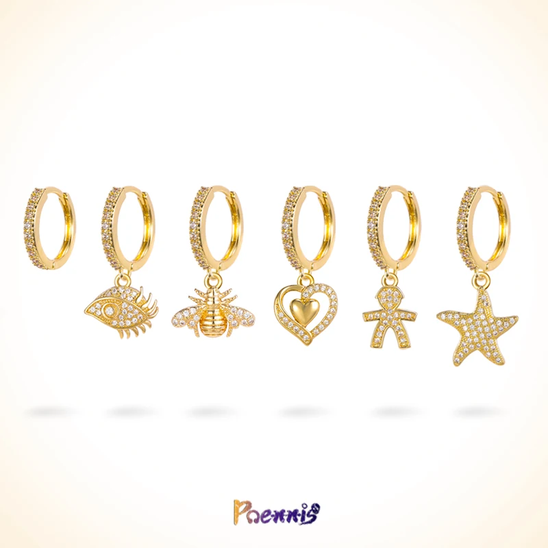 

POENNIS fashion geometric hoop earrings set for women 02 golden evil eyes butterfly starfish earings set, Gold