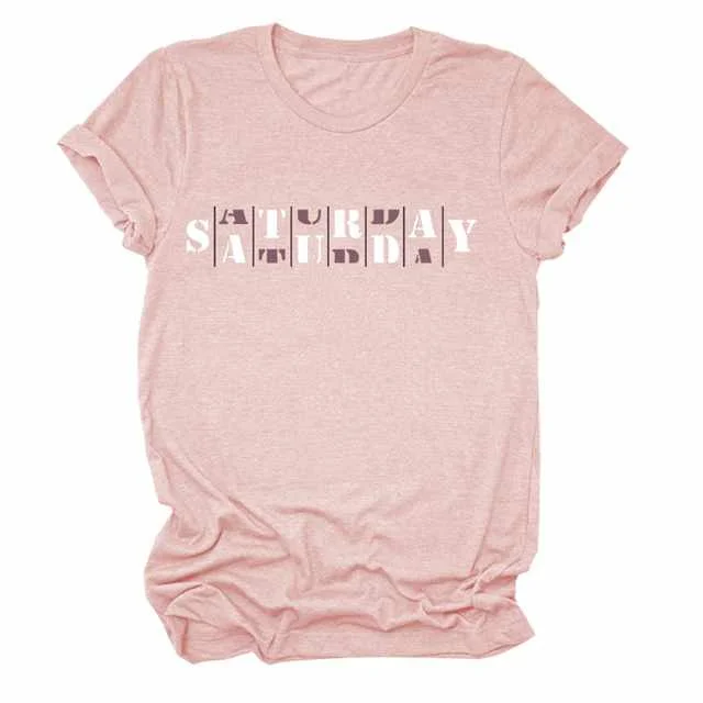 

Simple Saturday Letter Printing Comfortable Pullover T-shirt Women, Picture color