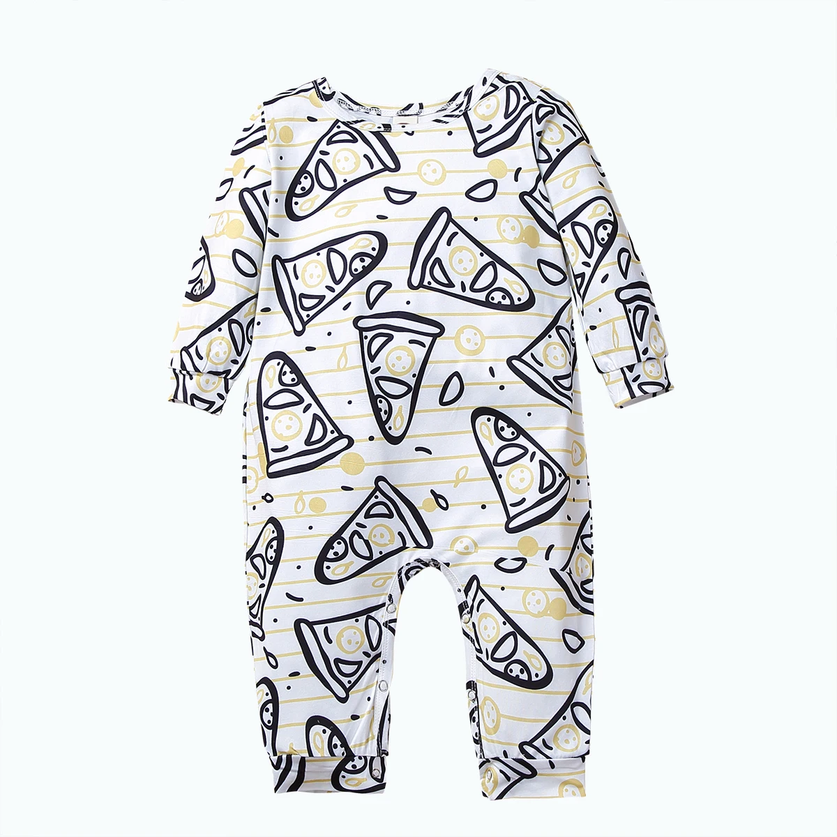 

Ready to Ship Kids Baby boy Jumpsuit Delicate Pizza Patterns Breathable Fabric Boy Baby Clothes Boy Crew Neck Fall Baby Romper, White