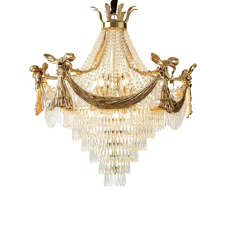 french empire CE antique  hotel villa custom  luxury high wall ceiling mount LED brass crystal  pendant lamp chandelier lighting