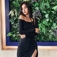 

western style off shoulder one piece girls party dresses 2020 new fashion long sleeve evening dress