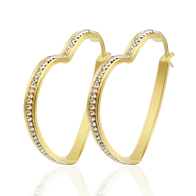 

3.9cm heart shape gold hoop earrings with crystals