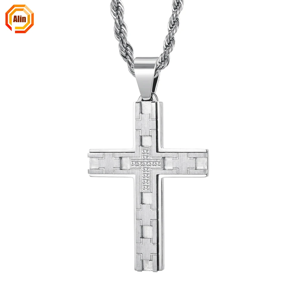 

mother day gifts 2021 stainless steel 316L cross style zircon setting necklace for women