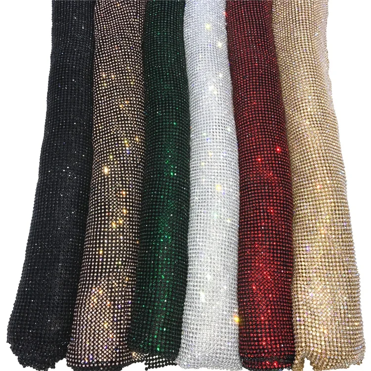 

S145 45*120cm cuttable Rhinestones Fabric Sheet black Metal Rhinestone Fabric Mesh Without Glue for dress bags, Red color,black,green,crystal ab,etc