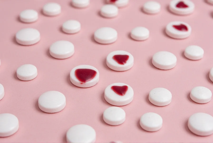 Close-up photo of Dr Pepper Tic Tacs showing the white exterior and red center mints arranged on a clean background