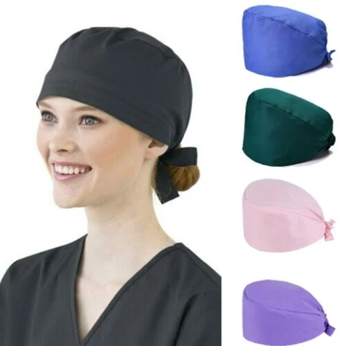 

Custom Logo Unisex Solid Surgical Cap Doctor Nurse Bouffant Hat Adjustment Head Cover Breathable Cotton Hospital Scrub Cap