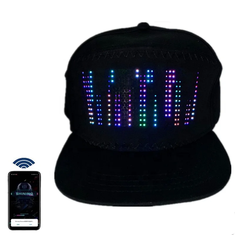 

Free Drop Shipping RGB Color LED Display Hat Phone APP Control Programmable Rave Hat Glow in Dark Luminous Hat for DJ Party Bar