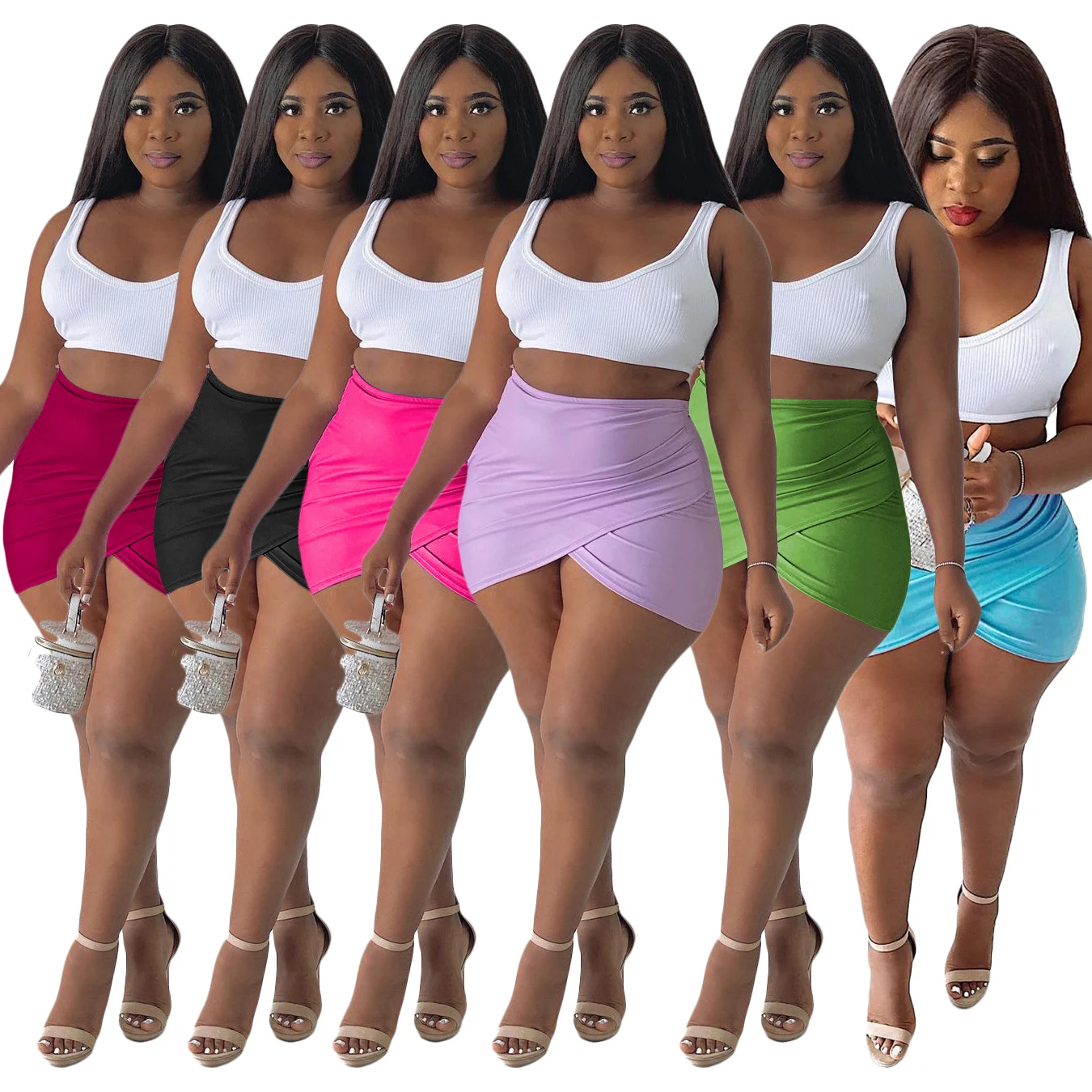 

Woman sexy fashion bodycon solid color pencil dress cool sports mini skirt