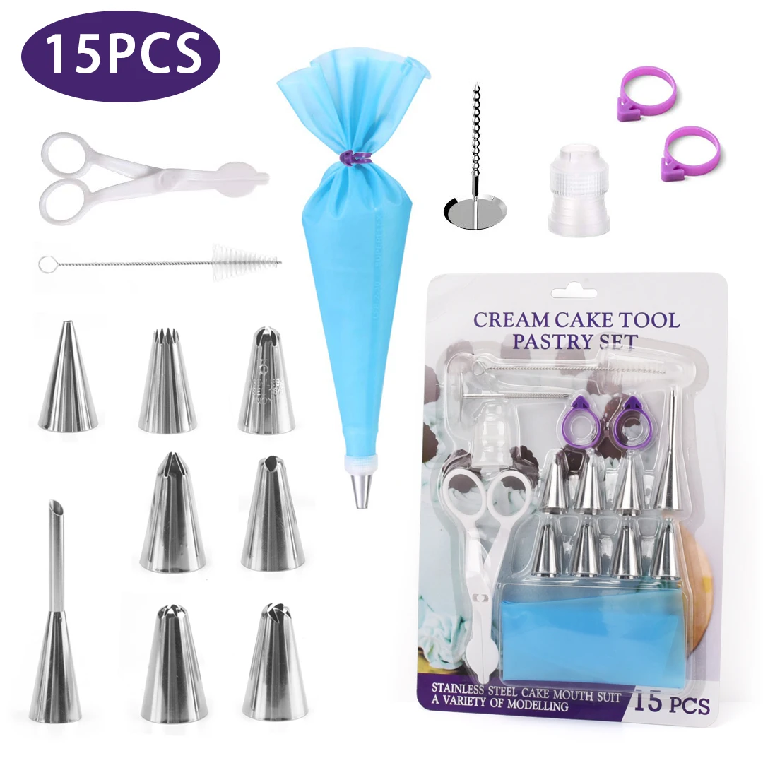 

15pcs Cake Decorating Tools Set Cream Icing Piping Puff Nozzle Tip Pastry Tool Set