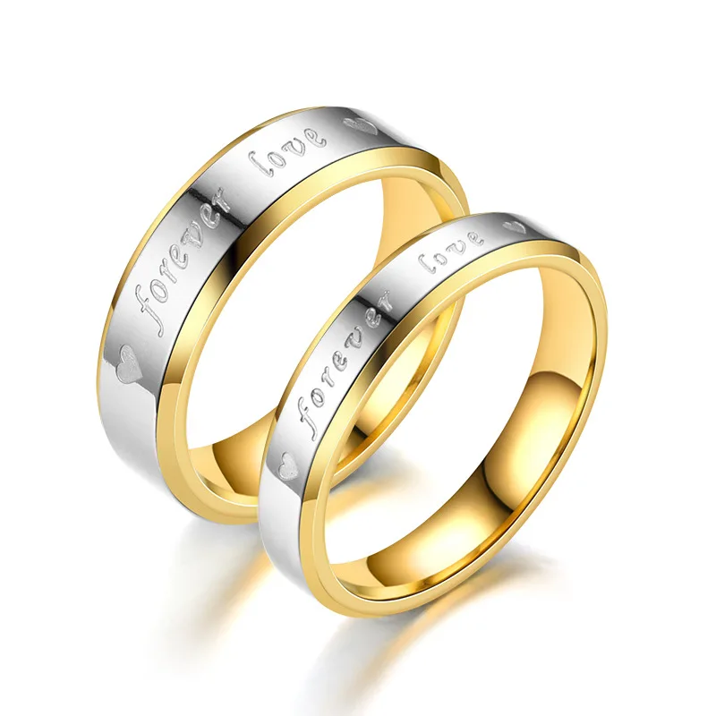 

Wholesale Stainless steel couple ring gold Vacuum plating wedding rings Forever Love Engraved letter rings