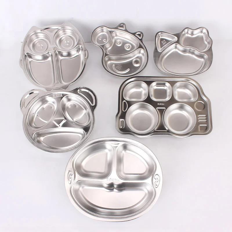 

Stainless steel separate dinner dish child plate 304 cartoon shape cartoon dinner plate